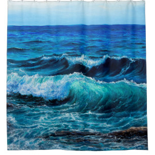 Cortina De Ducha Pintura de petróleo que muestra olas en el océano