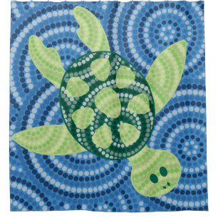 Cortina De Ducha Pintura de punto de tortuga aborigen