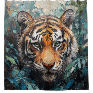 Cortina De Ducha Pintura de retrato de tigre en la selva