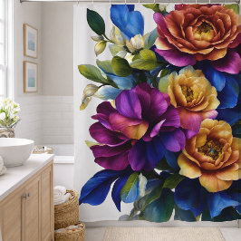 Cortina De Ducha Pintura de rocío floral con fondo de cualquier col