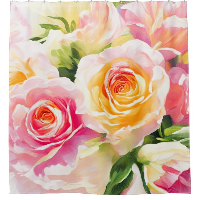Cortina De Ducha Pintura de rosas amarillas y rosas (Anverso)