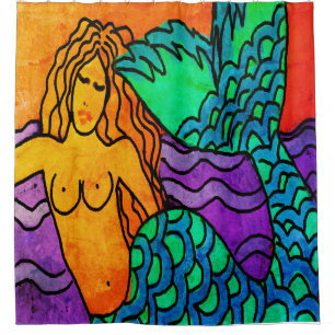 Cortina De Ducha Pintura de sirena abstracta y graciosa