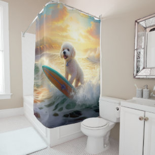 Cortina De Ducha Pintura de surf de Bichon Frise Beach