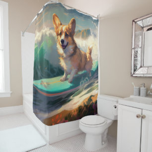 Cortina De Ducha Pintura de surf de Corgi Beach