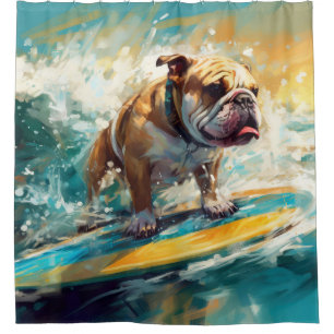 Cortina De Ducha Pintura de Surf en la Playa Bulldog