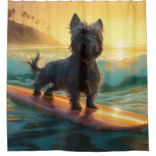 Cortina De Ducha Pintura de Surf en la Playa de Affenpinscher