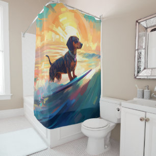 Cortina De Ducha Pintura de surf en la playa de Dachshund