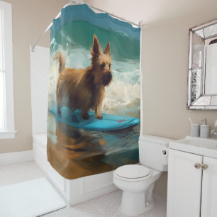 Cortina De Ducha Pintura de Surf en la Playa de Terrier Australiano
