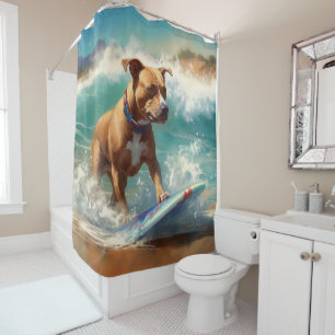 Cortina De Ducha Pintura de surf en la playa del American Staffords