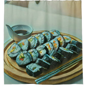 Cortina De Ducha Pintura de sushi vintage