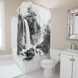 Cortina De Ducha Pintura de tinta asiática de cascada