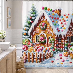 Cortina De Ducha Pintura de una Casa de Pan de Jengibre de Caramelo