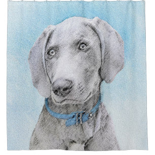 Cortina De Ducha Pintura de Weimaraner - Arte Original de Perro Lin