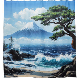 Cortina De Ducha Pintura del Monte Fuji Japón con vistas al océano