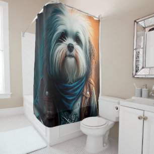 Cortina De Ducha Pintura digital de perro Havanés en bicicleta