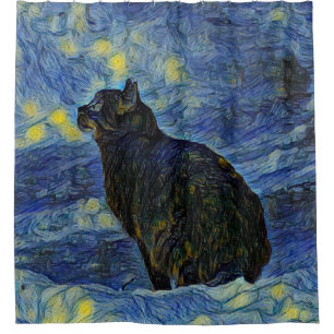 Cortina De Ducha Pintura digital del gato Shambhala en Vincent Van 
