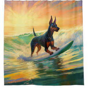 Cortina De Ducha Pintura Doberman Beach Surfing