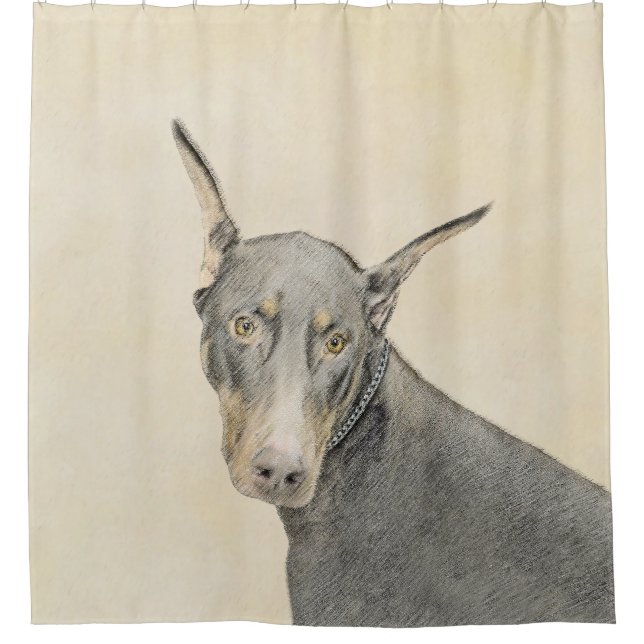 Cortina De Ducha Pintura Doberman Pinscher - Original Dog Art (Anverso)