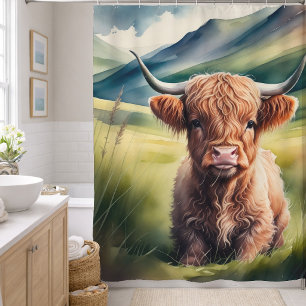 Cortina De Ducha Pintura en Acuarela Becerro de Vaca de las Tierras