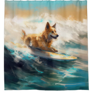 Cortina De Ducha Pintura finlandesa de Lapphund Beach Surfing