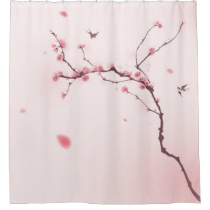Cortina De Ducha Pintura oriental del estilo, flor de cerezo