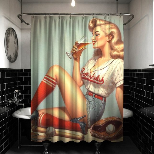Cortina De Ducha Pintura retro de Chica de béisbol (Subido por el creador)