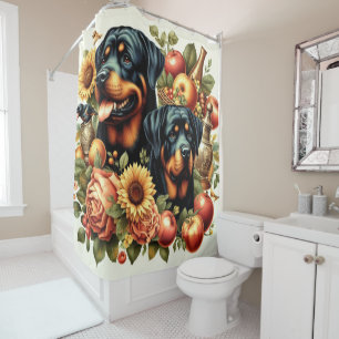 Cortina De Ducha Pintura Retro Rottweiler