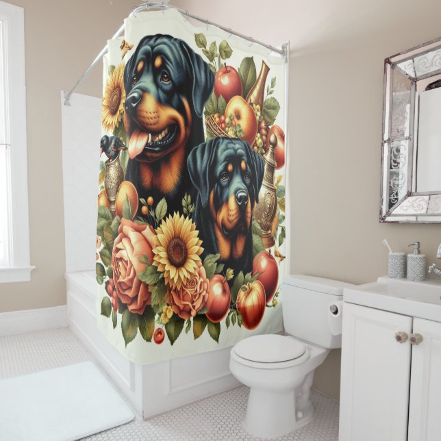 Cortina De Ducha Pintura Retro Rottweiler (In situ)