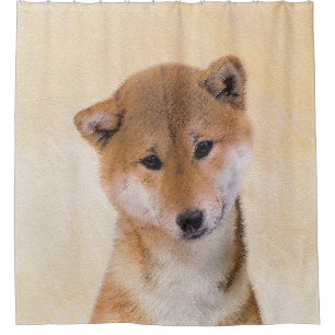 Cortina De Ducha Pintura Shiba Inu (roja) - Arte Perro Original