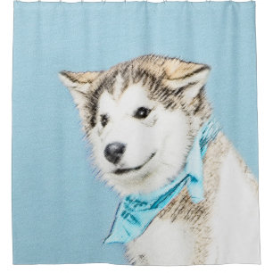 Cortina De Ducha Pintura siberiana Husky de pipa - Arte original de