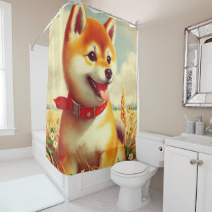 Cortina De Ducha Pintura vintage de Shiba Inu