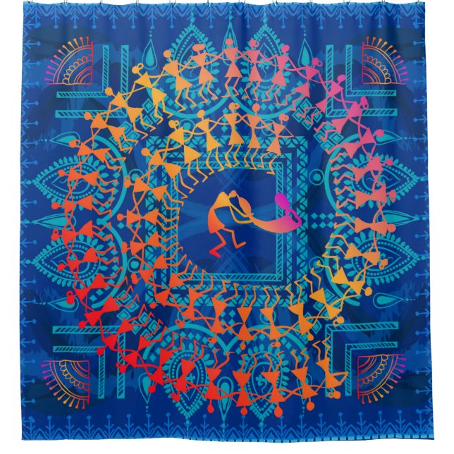 Cortina De Ducha Pintura warli - dibujo a mano tradicional del anci (Anverso)