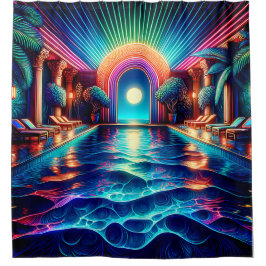Cortina De Ducha "Piscina interior elegante de estilo Art Déco con