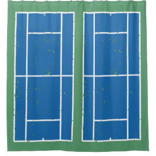 Cortina De Ducha Pistas de tenis azules y verdes con un estilo angu