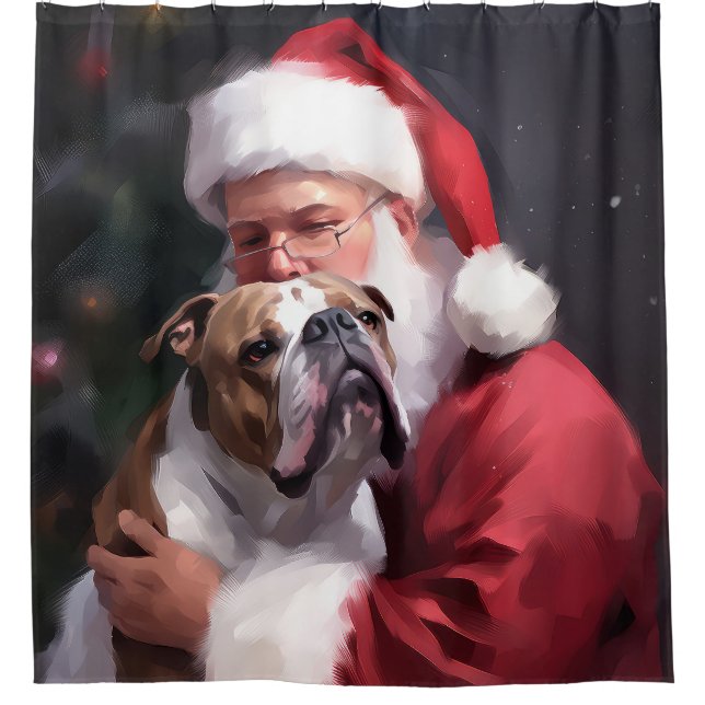 Cortina De Ducha Pitbull Con Navidades Festividades De Santa Claus (Anverso)