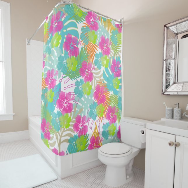 Cortina De Ducha PixDezines Hibiscus/Rainforest/DIY Background (In situ)