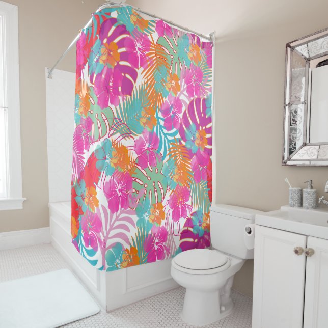 Cortina De Ducha PixDezines Hibiscus/Rainforest/DIY Background (In situ)
