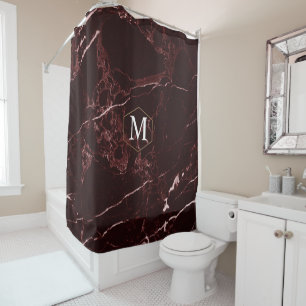 Cortina De Ducha PixDezines MASALA MARBLE ROJO+MONOGRAMA (extraíble