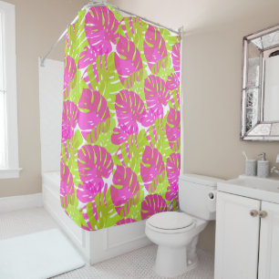 Cortina De Ducha PixDezines Monstera/Lime/Neon Pink/DIY Fondo