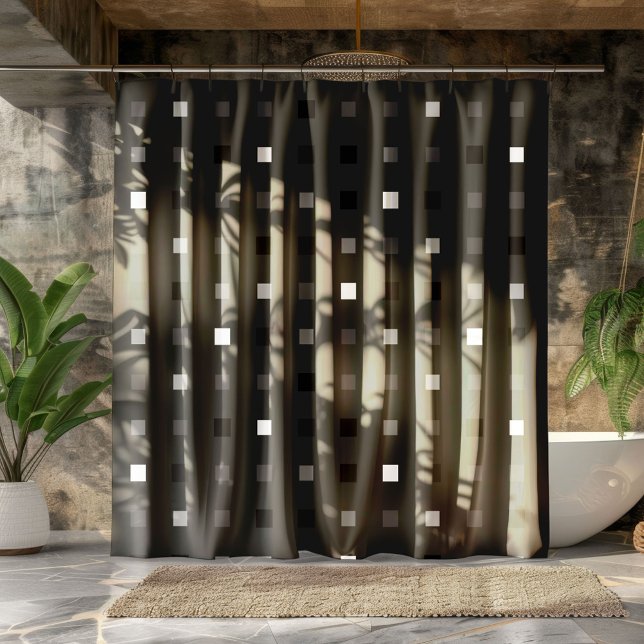 Cortina De Ducha Píxeles juguetones Comprobar patrón negro gris (Subido por el creador)