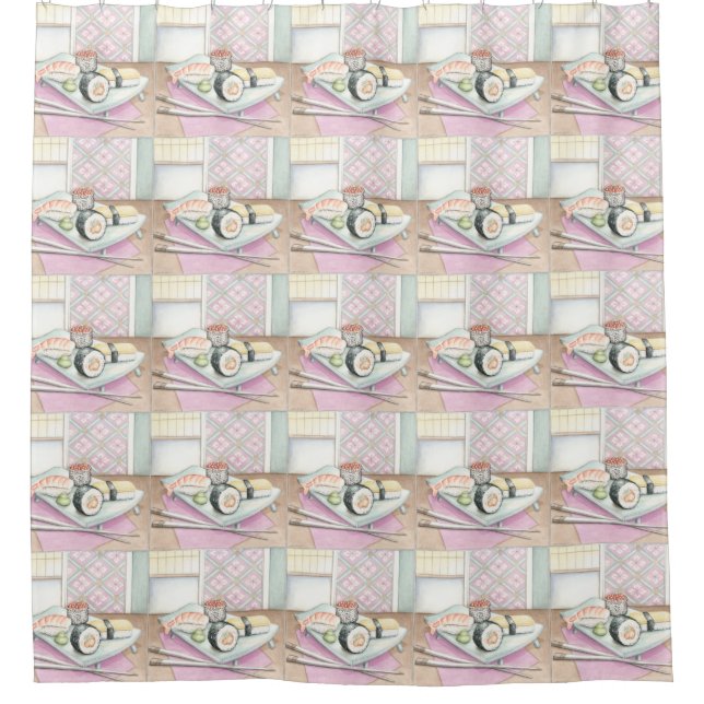 Cortina De Ducha Placa de sushi surtido con palillos (Anverso)