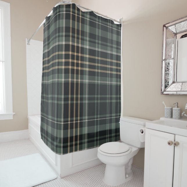 Cortina De Ducha Plaid Beige Verde Oscuro (In situ)