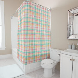 Cortina De Ducha Plaid de cuadros multicolor
