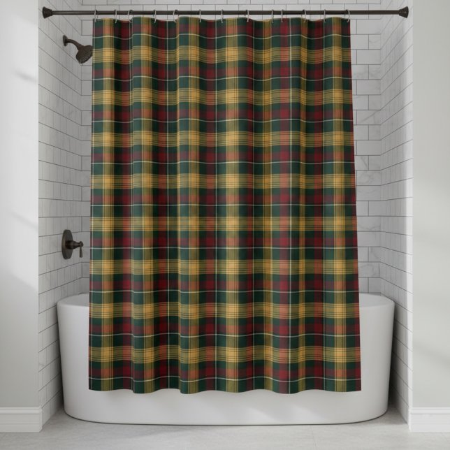 Cortina De Ducha Plaid Pattern Shower Curtain - Green, Red, (Subido por el creador)