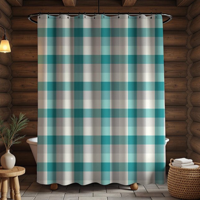 Cortina De Ducha Plaid Rústico Turquesa Gris Beige (Subido por el creador)