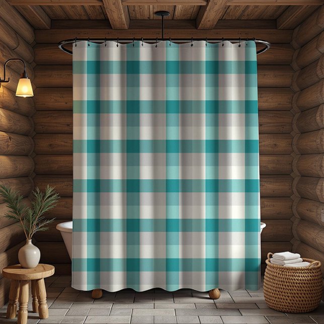 Cortina De Ducha Plaid Rústico Turquesa Gris Beige (Subido por el creador)