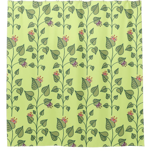 Cortina De Ducha Planta primaveral Cute Verde Amante de la naturale (Anverso)