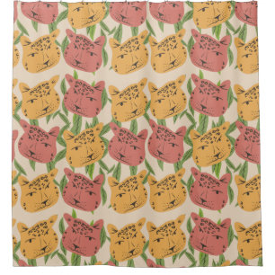 Cortina De Ducha Plantas de jungla de chita verde Coral verde