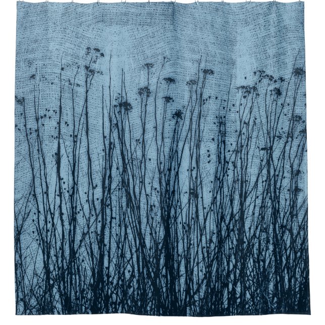 Cortina De Ducha Plantas desecadas Blues Primitive Gingham (Anverso)