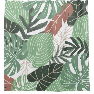 Cortina De Ducha Plantas tropicales de selva, tapicería hawaiana fl